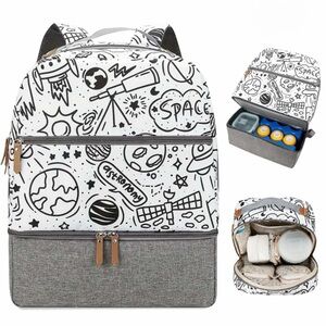 Village of Many diaper bag/backpack space adventure  - White and Gray